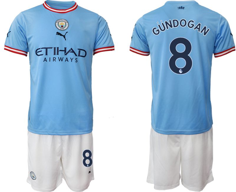 Men 2022-2023 Club Manchester City home blue #8 Soccer Jersey
